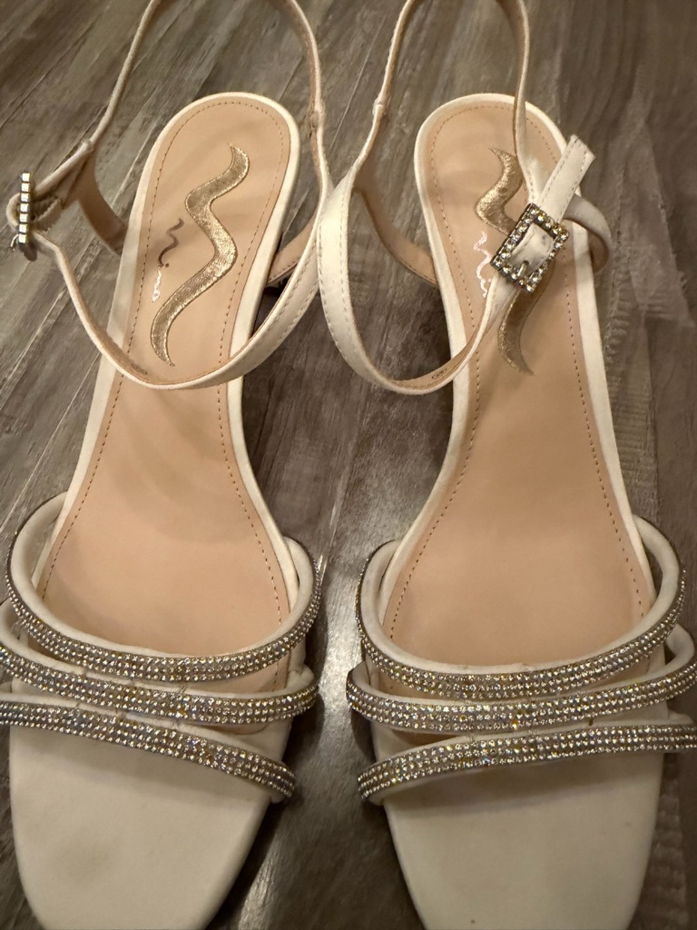 Ivory Rhinestone-Strap Slingback Heels - Picture 8 of 8